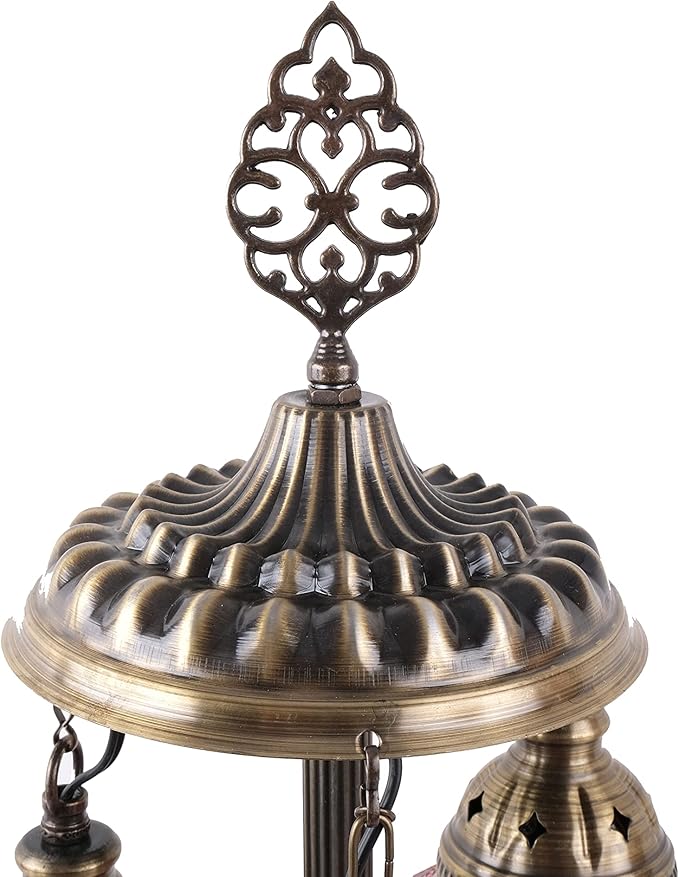 Asylove Turkish Lamp, 3 Globe Turkish Mosaic Table Lamp, Living Room and Office Decoration Lighting 5 inc Globe Total Dimesions 12 x 12 x 24 inch (Daisy White)