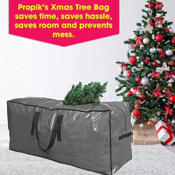 ProPik Artificial Tree Storage Bag | Fits Up to 7 ft. Tall Disassembled Tree | 45" x 15" x 20" Holiday Tree Storage Case | Perfect Xmas Storage Container with Sleek Zipper and Handles (Gray)