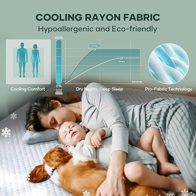OhGeni 100% Waterproof Twin XL Size Mattress Protector,Mattress Soft Pad,Pet Hair & Bedwetting Resistant,Cooling Fitted Sheets,Washable Bed Cover,Non-Slip Deep Pocket,Noiseless for College Dorm Rooms