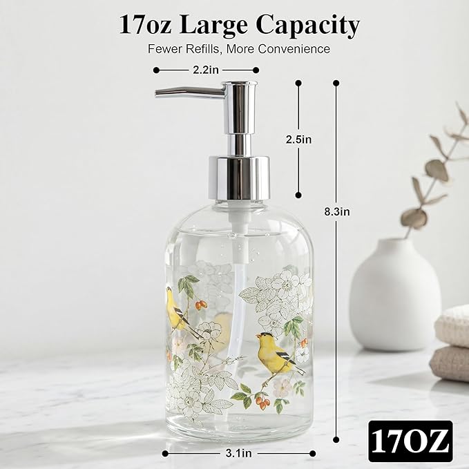 Topadorn 17oz Glass Soap Dispenser with Plastic Pump for Kitchen and Bathroom, Refillable Clear Bottle for Dish Soap & Hand Soap