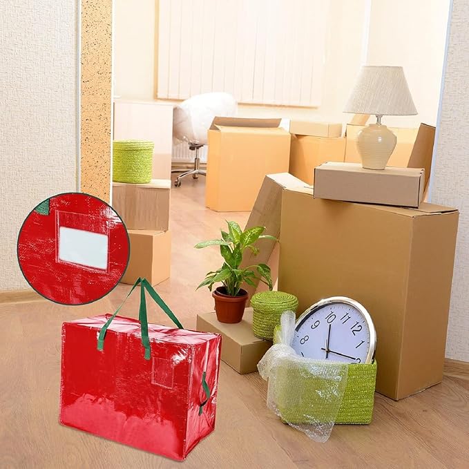 Shappy 6 Pcs Extra Large Storage Bags Jumbo Moving Bags Christmas Ornaments Container Heavy Duty Organizer Storage Bag with Zippers(Red,48 x 20",30 x 16",12 x 12")