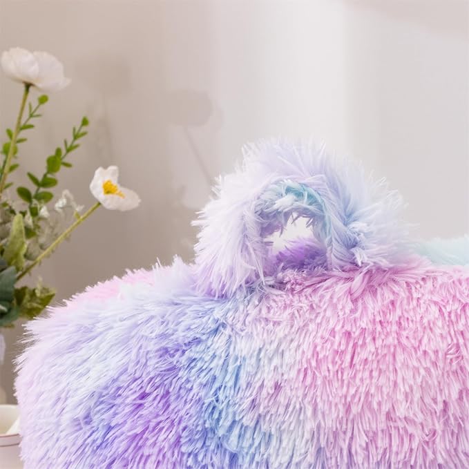 A Nice Night Faux Fur Reading Pillow Bed Wedge Children Backrest with Arms Back Support for Sitting Up in Bed/Couch,Tie Dye BluePurple,Standard