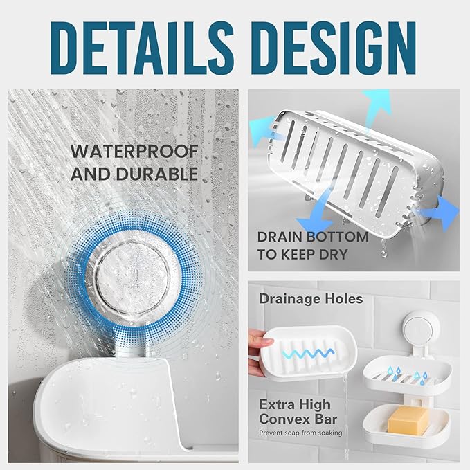 TAILI Shower Caddy Suction Cup & Toothbrush Holder & Soap Holder Heavy Duty Bathroom Shower Organizer