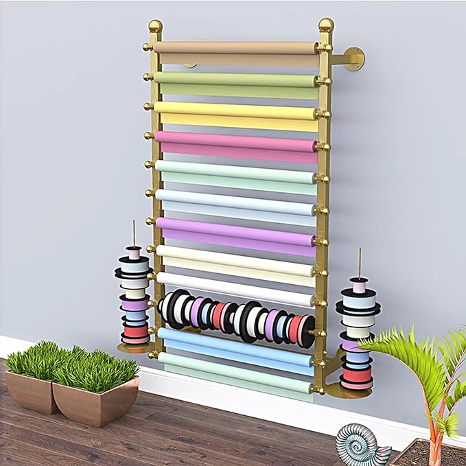 Wall Mounted Wrapping Paper Stand, Multi-Tier Metal Ribbon Rack, Fabrics Display Holder for Clothing Store, Removable Ribbon Board(Rod 70cm/27.6in)