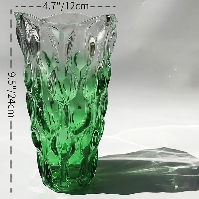 Unbreakable Flower Glass Vase 3.5lb 9.5inch Sparkle vase Bohemian Style, for Centerpieces,Kitchen,Office, Living Room,Wedding,Perfect Home Decor Glass Vase (Gradient Green)