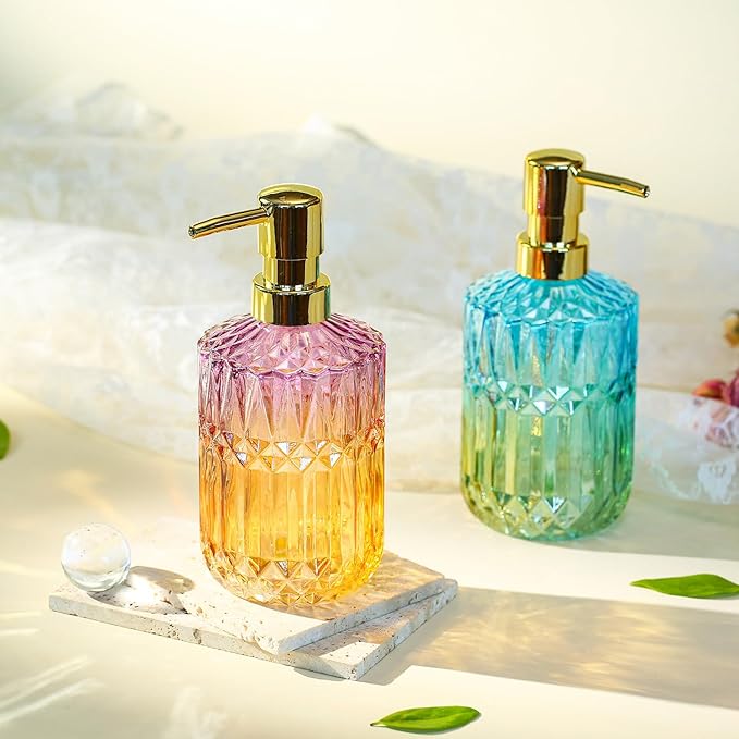 YunNasi Soap Dispenser with Pump, Refillable Liquid Hand Soap Dish Soap Dispensers for Bathroom Counter, Kitchen Sink (PurpleOrange)
