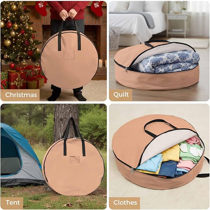 36 Inch Round Storage Bag 2 Pack,Peach Pink Watercolor Waterproof Wreath Storage Container with Handles&Zipper Solid Color Closet Organizer Bags Garland Box