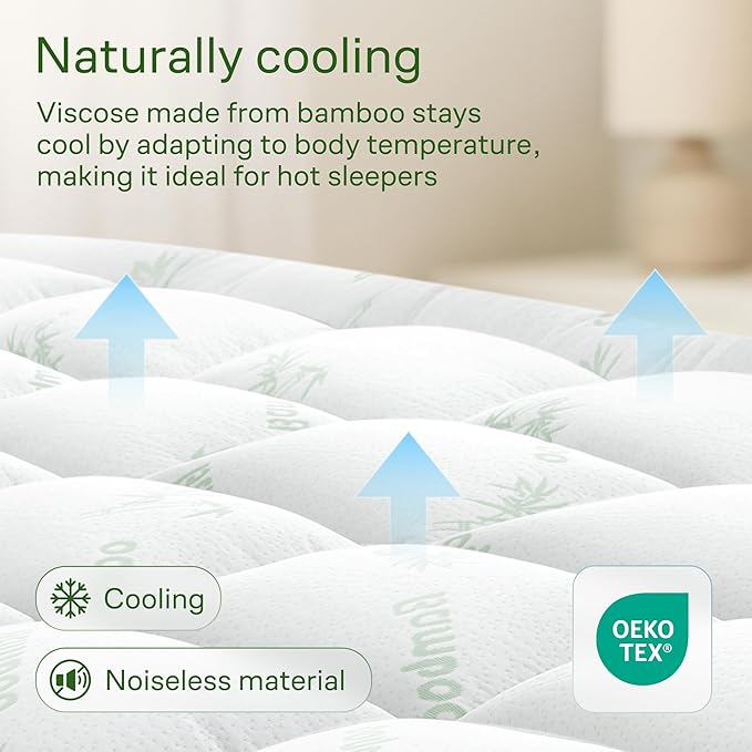 Niagara Ultra Soft Full Size Mattress Topper - Viscose Made from Bamboo Pillow Top Mattress Pad for Back Pain Relief - Naturally Cooling for Hot Sleepers, fits 6-18" Mattress, 600GSM, Green