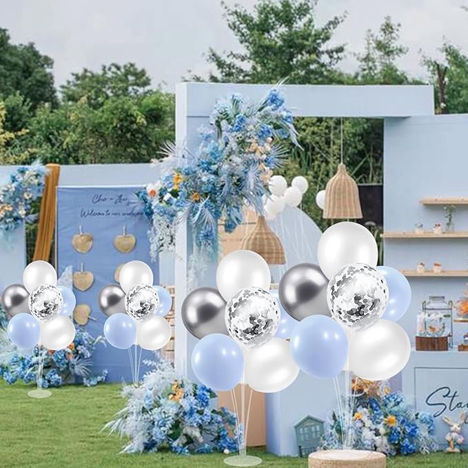 ZJDHPTY Baby Blue and Silver Balloon Stand Centerpiece Table Decorations for Baby Shower Wedding Engagement Bridal Shower Anniversary Birthday Party Decorations(Baby blue silver set4)