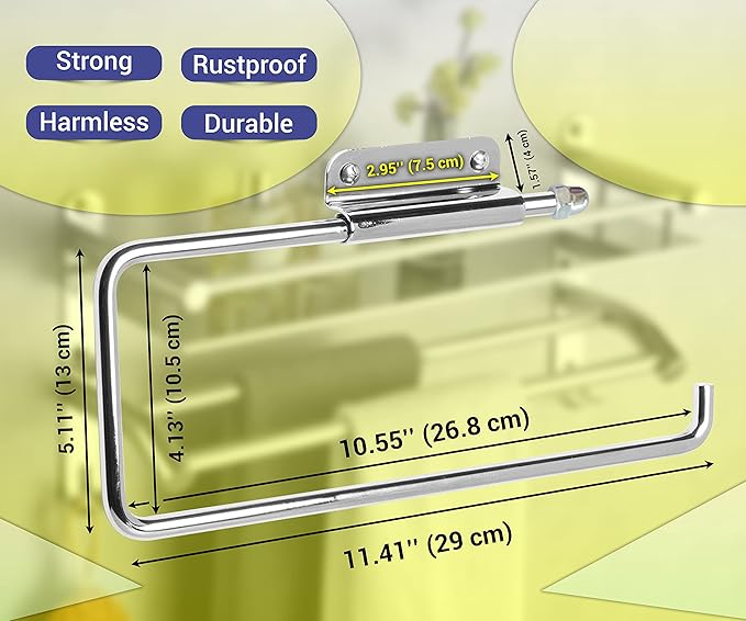 ARSUK Stainless Steel Paper Towel Holder – Wall Mounted or Under Cabinet – Rustproof Kitchen Roll Organizer for RV, Bathroom, Garage – Screws Included – 11.4 x 4.7 inch (Chrome)