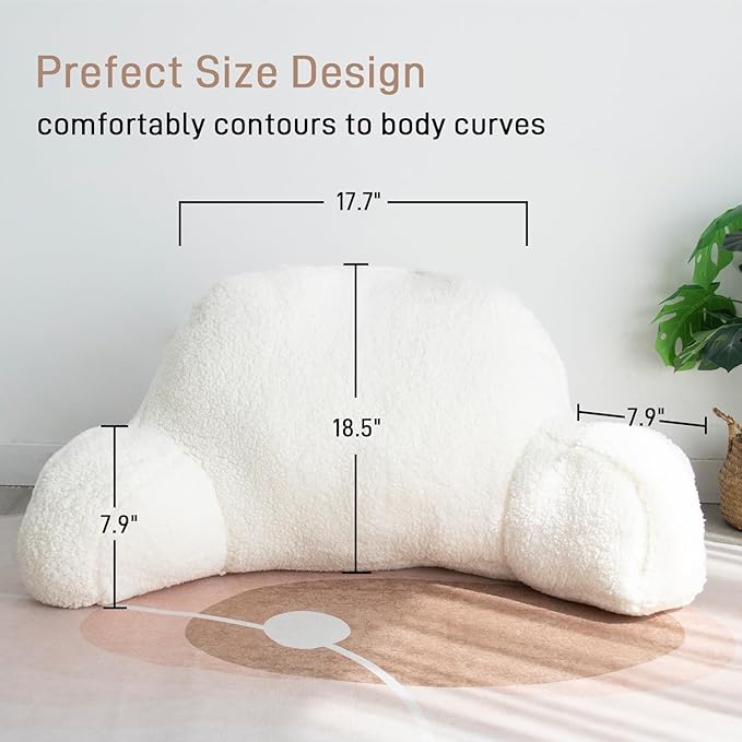 Reading Pillow for Kids/Teens/Adults, Bed Rest Wedge Backrest Pillows for Sitting in Bed with Arms Back Support for Watching TV/Gaming/Relaxing, Dorm Essentials, Ivory
