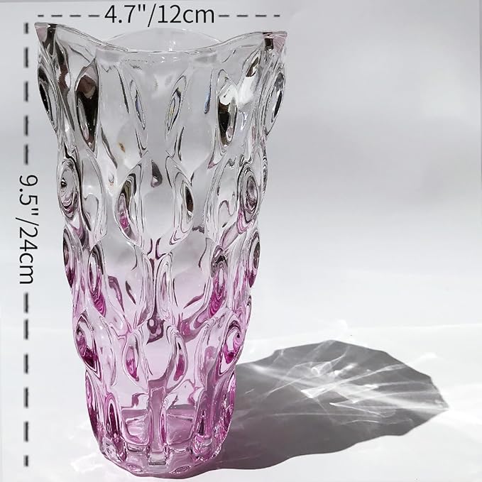 Unbreakable Flower Glass Vase 3.5lb 9.5inch Sparkle vase Bohemian Style, for Centerpieces,Kitchen,Office, Living Room,Wedding,Perfect Home Decor Glass Vase (Gradient Pink)