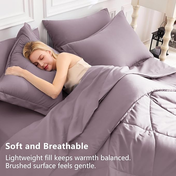 CozyLux Oversized Queen Comforter Set Dusty Purple, 7 Pieces Bed in a Bag Comforter Set with Sheets Luxury Bed Set All Seasons, Bedding Set with Down Alternative Comforter, Sheets, Pillowcases & Shams