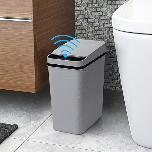 Anborry Smart Touchless Bathroom Trash Can 2.2 Gallon Automatic Motion Sensor Rubbish Can with Lid Electric Narrow Small Garbage Bin for Kitchen, Office, Toilet, Bedroom (Grey)