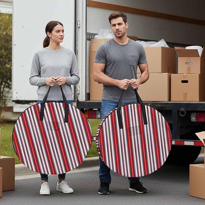 Storage Bag Red Striped Round Storage Totes Bins Closet Organizers with Zippers & Handle Geometric Vertical Stripes Clothes Storage Container for Bedroom Dorm Space Saving Packing Supplies Moving Bags