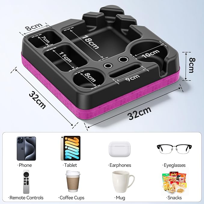 Couch Cup Holder Tray Couch Cup Holder Pillow Bed Tray Snack Sofa Bed Caddy Organizer Beach Sofa Drink Holder Anti-Spill Portable Snack Caddy Couch Remote Holder for Phone Pad Kindle Beverage Purple