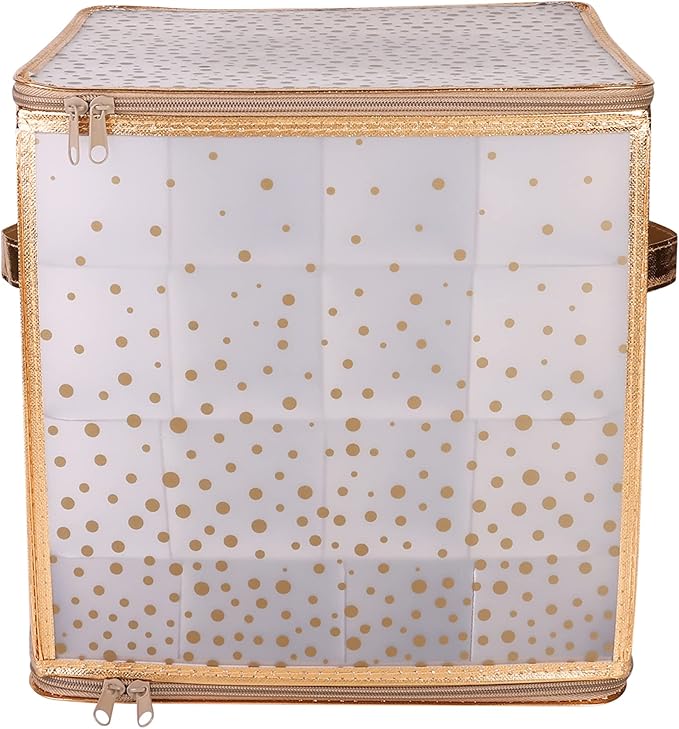 Simplify 64 Count Ornament Storage Box | Plastic | Decorative Organizer | Storage Bin | Gold | L12 x W12 x H12 (Pack of 2)