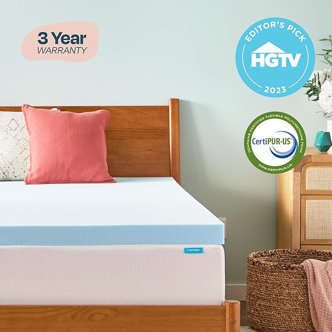 Linenspa Memory Foam Mattress Topper, Full Size - 3 Inch Gel Infused Memory Foam - Plush Feel - Cooling and Pressure Relieving - CertiPUR Certified
