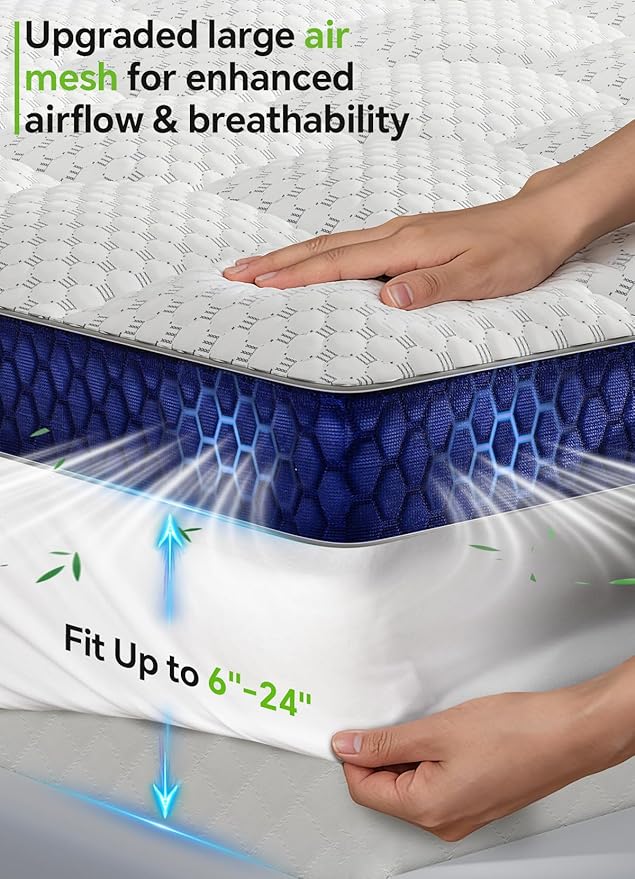 BEDELITE Twin XL Mattress Topper 3 Inch Thick Mattress Pad, Plush Pillow Top Bed Cover with Elastic Deep Pockets Up to 6-24 Inch for Pressure Relief, Shredded Memory Foam Filling