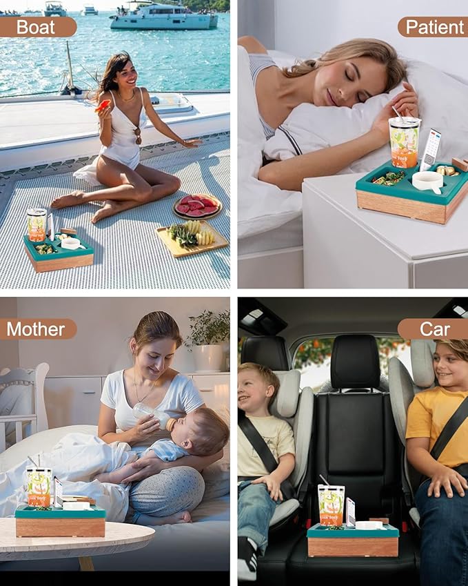 Couch Cup Holder Tray, Silicone Wooden Couch Caddy with Cup Holder for Snacks, Drinks, Remotes, Waterproof Cup Holder for Couch, Organizer, Couch Drink Holder, Easter Gifts