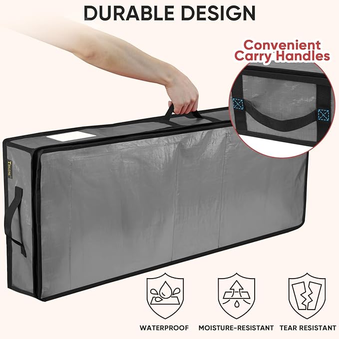 BALEINE Soft Christmas Wrapping Paper Storage Bag, 40" Durable PE Gift Wrap Storage Bag with Flexible Partitions and Pockets for Ribbon, Accessories (Grey)
