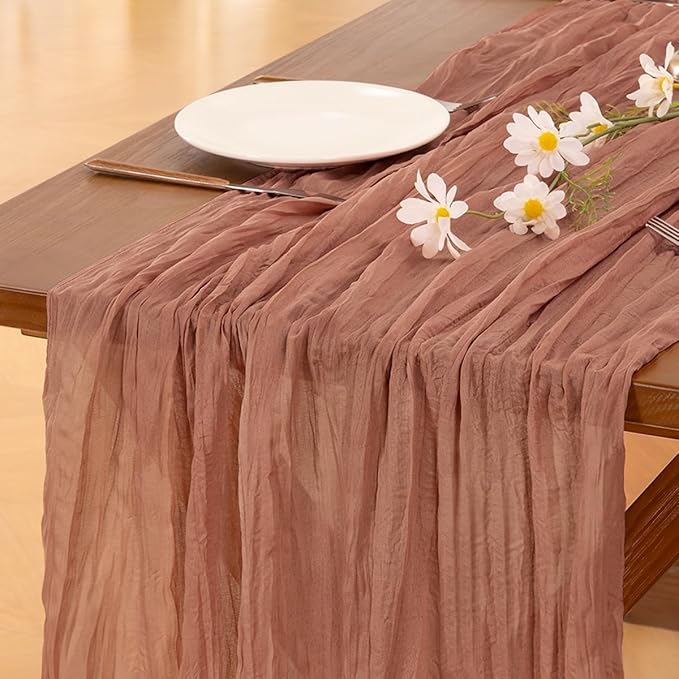 Socomi 2pcs Dusty Rose Easter Spring Cheesecloth Table Runner Boho Rustic Gauze 120 inch 10FT Cheese Cloth Runner for Wedding Party Baby Shower Birthday Home Decor Holiday Decorations