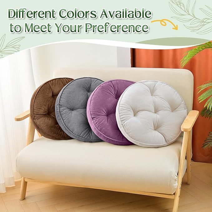 1 MIDDLE ONE Floor Pillow Set of 2, Memory Foam Meditation Cushion, Floor Cushions for Adults Sitting, Large Round Seat Cushions for Yoga, Living Room, 20x20 Inch (Round | Off-White)