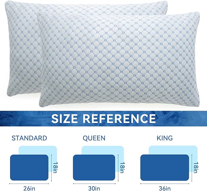 Cooling Bed Pillows for Sleeping Set of 2, Shredded Memory Foam Pillows for Bed King Size 2 Pack, Adjustable Cool Pillows for Side, Back and Stomach Sleepers Neck Supportive