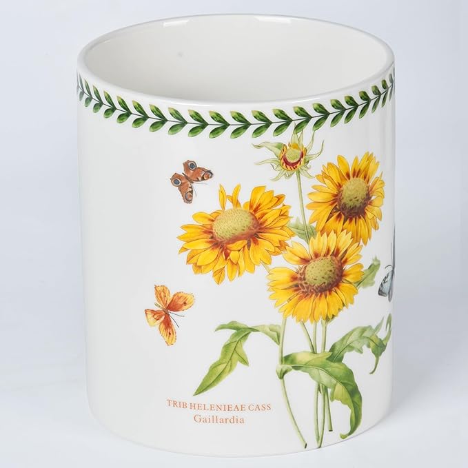 Floral Kitchen Utensil Holder, 7.1 Inch Large Ceramic Crock, Sunflower Pattern, White Kitchen Counter Organizer (sunflower)