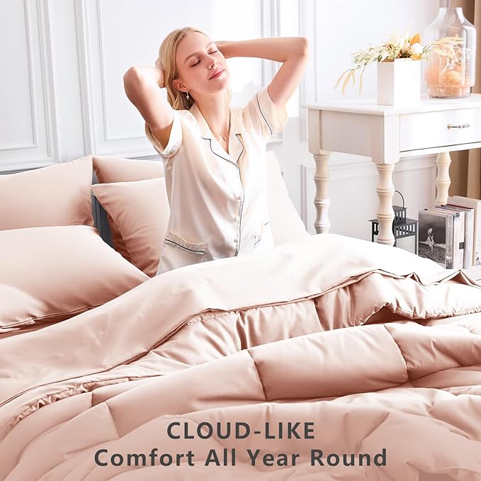 CozyLux Oversized King Comforter Sets Blush Pink, 7 Pieces Bed in a Bag, Ultra-Soft All Season Bedding Sets with Stitch Quilted Comforter, Flat Sheet, Fitted Sheet, Pillowcases