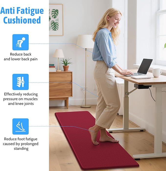 StepLively Kitchen Mat, 2 PCS Kitchen Rugs, Cushioned Kitchen Mats for Floor, Anti Fatigue Kitchen Rug Set, Non-Skid Standing Mat for Kitchen, Office, Sink, 17.3"×30"+17.3"×47", Red