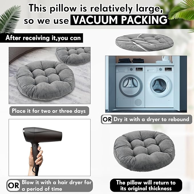 Jerify Floor Pillow Cushions Large Round Square Large Meditation Floor Pillow for Classroom Adult Meditation Picnic Party Seating Learning Daycare School(Round,Dark Gray,2 Pcs)