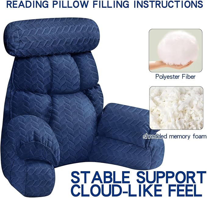 FXXUDVNIIN Back Pillow for Bed Sitting up – with 9.4" Armrest, for Reading, Gaming, Relaxing. Also Serves as tv Pillows for Sitting in Bed, Floor Pillow & Back Support for Adults.