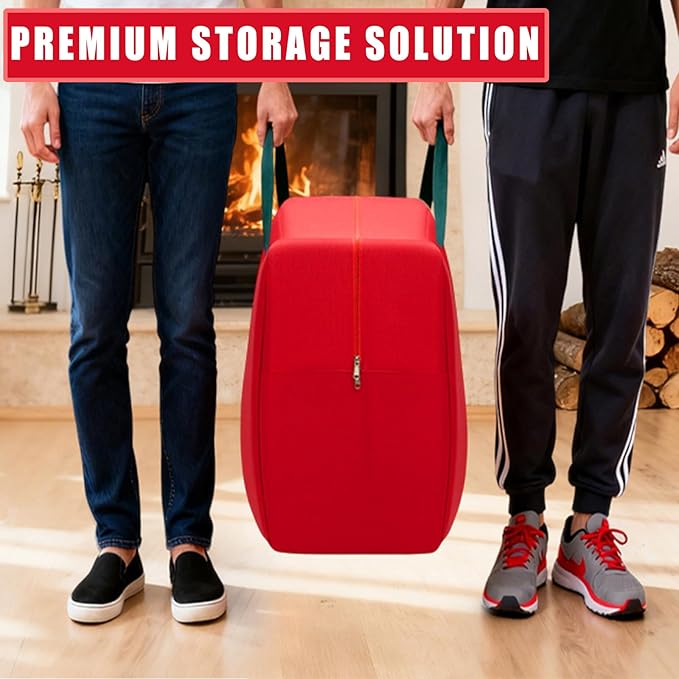 Christmas Tree Storage Bag 6ft Christmas Tree Zipper Bags 600D Oxford Fabric Extra Large Christmas Tree Decorations Storage Container with Reinforced Handles (39x17x11in, Red)