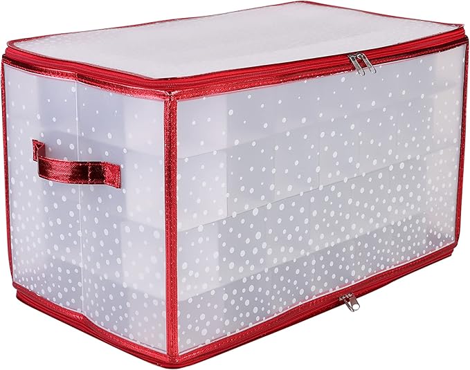 Simplify Organizer Container, Holds Total of 448 Amongst 4 Bags, 2.5” Slots, Durable, See Through for Easy Viewing ornament storage, 112 Count-4PK, Red (AZ-710011-4PK)