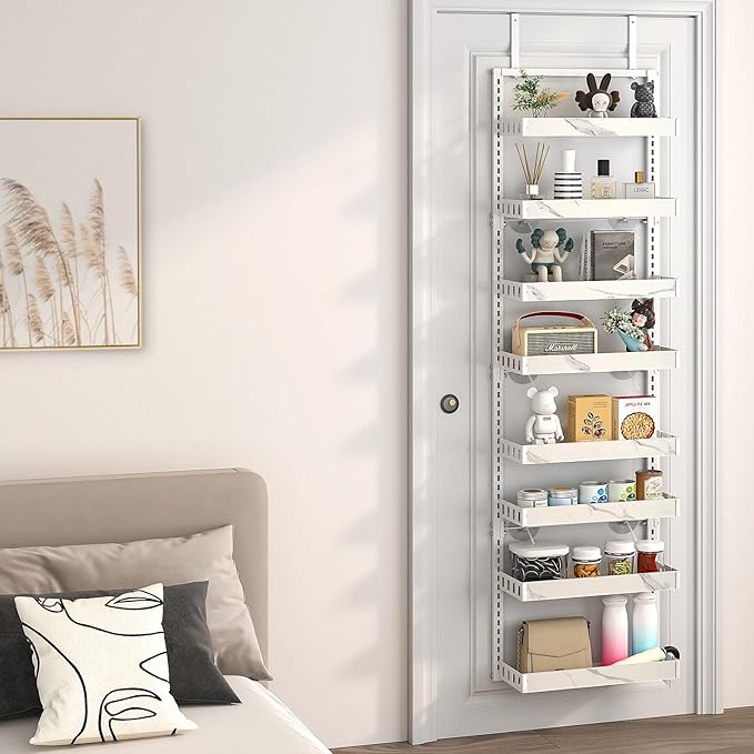 BUKFEN 8-Tier Over the Door Pantry Organizer, 2-in-1 Door Hanging or Wall Mounted Spice Rack, Heavy Duty Metal Storage Shelves with Adjustable Baskets for Kitchen Bathroom Closet