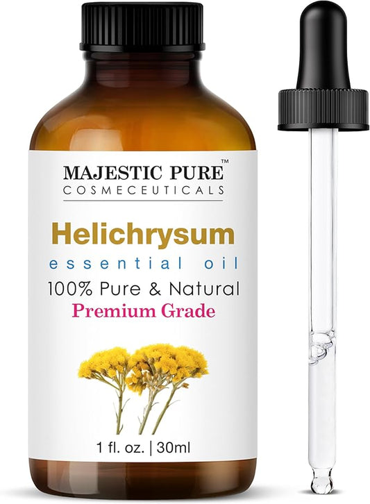 Majestic Pure Essential Oil with Glass Dropper - 100% Pure and Natural - Essential Oils for Diffuser, Aromatherapy, Soap and Candle Making, Helichrysum Essential Oil, Helichrysum Oil, 1 Fl Oz