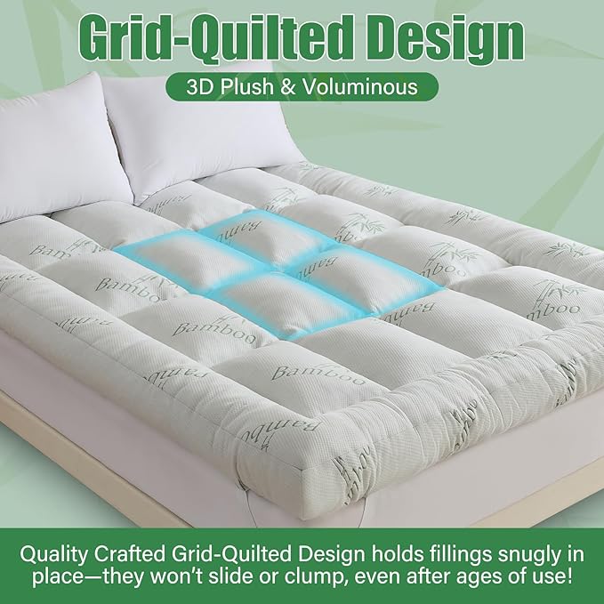 WhatsBedding 5 Inch Memory Foam Mattress Topper Twin Size, Viscose Made from Bamboo, Breathable Air Layer, Soft Thick Pillow Top Mattress Topper for Back Pain, 75x39x5in