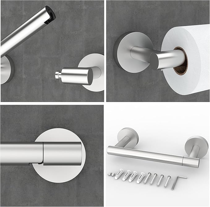 RARXTR Bathroom Toilet Paper Holder Wall Mount SUS304 Stainless Steel Double Post Pivoting Toilet Paper Roll Holder Wall Mounted for Bathroom RV Commercial Toilet Tissue Dispensers, Brushed Nickel