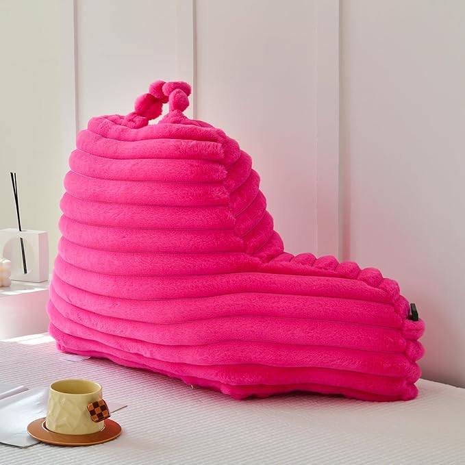 Yaoshuho Large Reading Pillow for Adults, Back Support Pillow for Sitting Up in Bed with Arms, Couch for Lounging Bedrest, Hot Pink