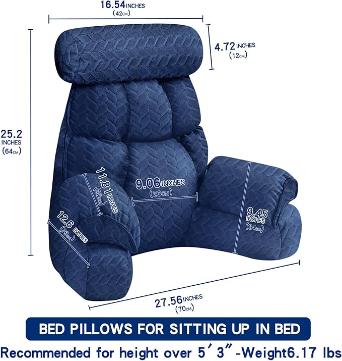 FXXUDVNIIN Back Pillow for Bed Sitting up – with 9.4" Armrest, for Reading, Gaming, Relaxing. Also Serves as tv Pillows for Sitting in Bed, Floor Pillow & Back Support for Adults.