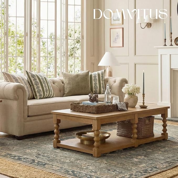 DOMVITUS Floral Throw Pillow Covers 24x24 Inch Set of 2, Block Print Decorative Pillow Covers Vintage Striped Neutral Farmhouse Boho Home Decor for Couch Sofa Bed Living Room, Green