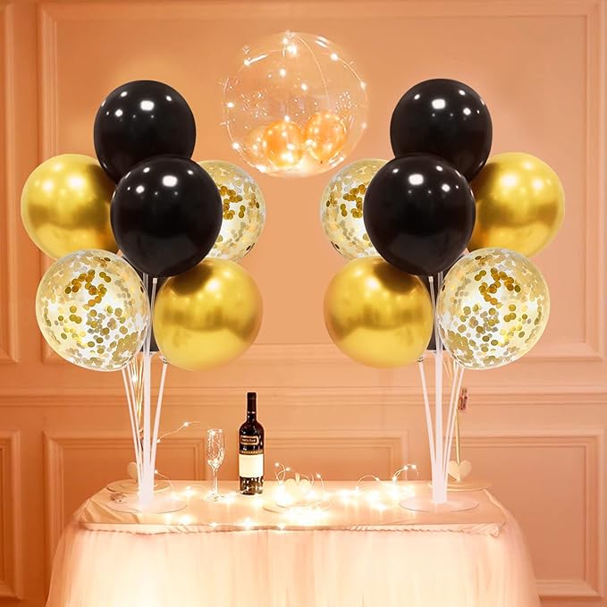 ZJDHPTY Black and Gold Party Decorations 4 Set Balloon Stand Table Centerpieces for Men's Women's Birthday Wedding Retirement Anniversary New Years Graduation Decorations 2026