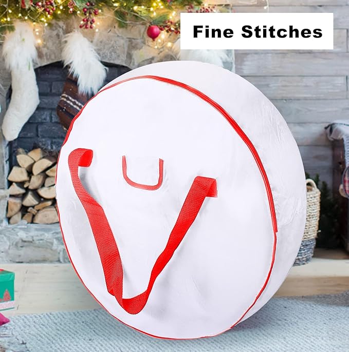Christmas Wreath Storage Bag 30inch -Large Christmas Wreath Storage Container-Durable Oxford Fabric, Dual Zippered, Easy to Slip The Wreath in & Out, Protect Wreath Garlands from Dust-White,Pack of 2