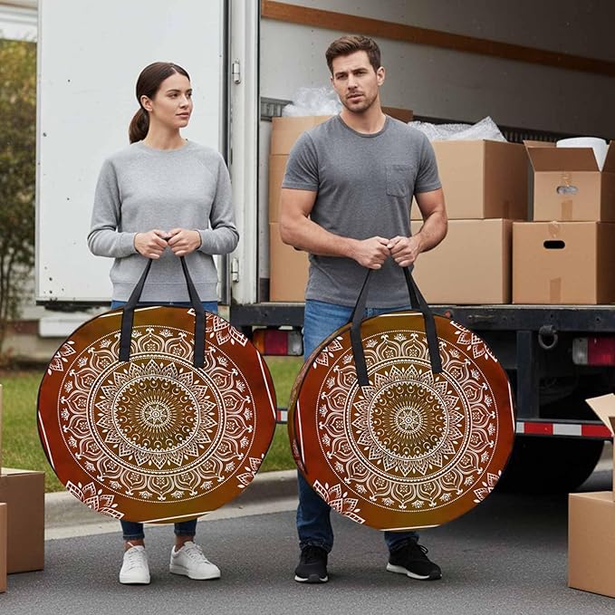 Storage Bag Orange Boho Round Storage Totes Bins Closet Organizers with Zippers & Handle Gorgeous Bohemian Flower Clothes Storage Container for Bedroom Dorm Space Saving Packing Supplies Moving Bags