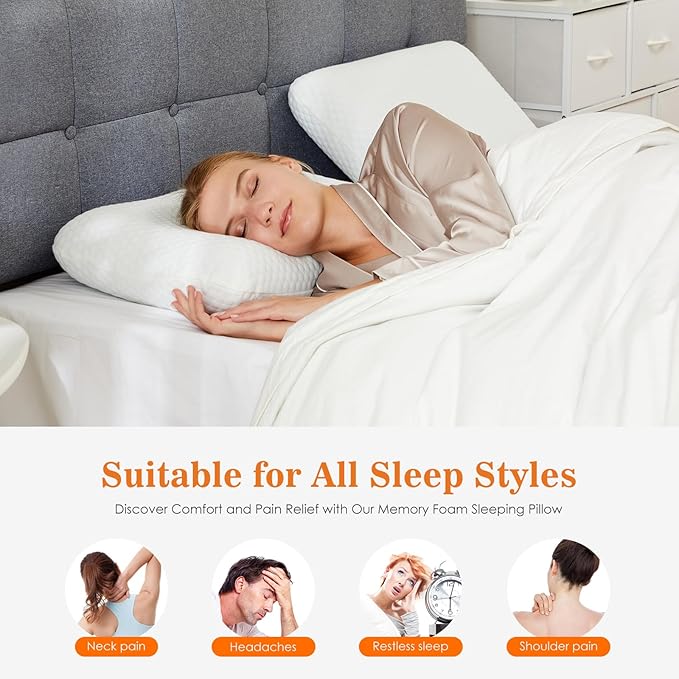 DUMOS Memory Foam Pillows for Sleeping 1 Pack, Bed Pillows for Adults with Washable Cover and Breathable Mesh, Gel Cooling Pillow for Back and Side Sleeper Support, White