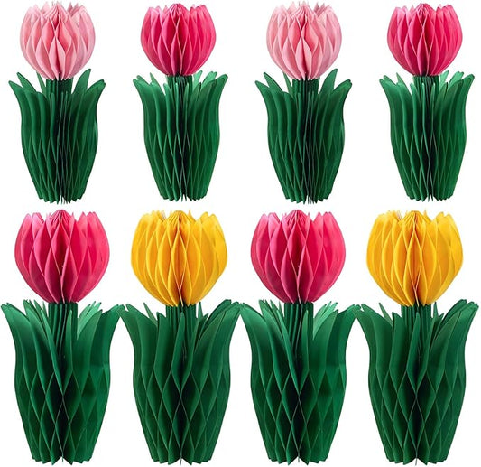 8 Pcs Tulip Honeycomb Decorations, Spring Decorations for Office, Table Decor, Tulip Party Decorations, Spring Centerpieces for Tables for Mothers Day Party, Womens Day