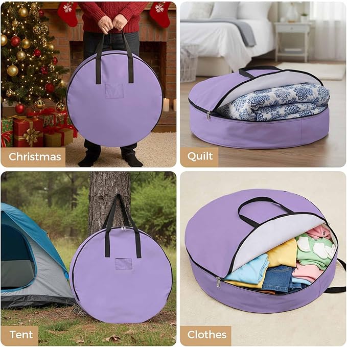 30 Inch Round Storage Bag 1 Pack,Purple Watercolor Solid Color Waterproof Wreath Storage Container with Handles&Zipper Minimalist Style Closet Organizer Bags Garland Box
