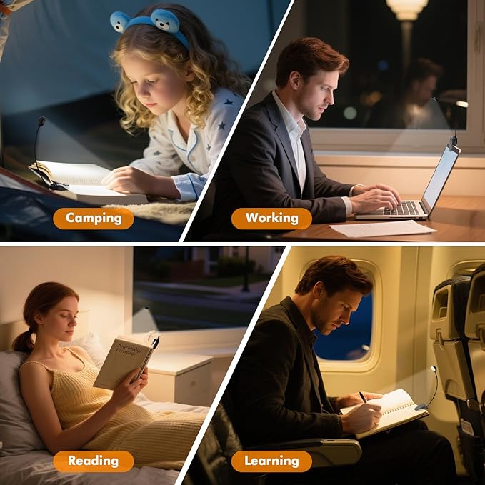 KTEBO 2 Pack 10 LED Rechargeable Book Light for Reading in Bed - Eye Caring 3 Color Temperatures, 3 Adjustable Brightness, Long Runtime Small Lightweight Clip On Book Reading Light for Studying