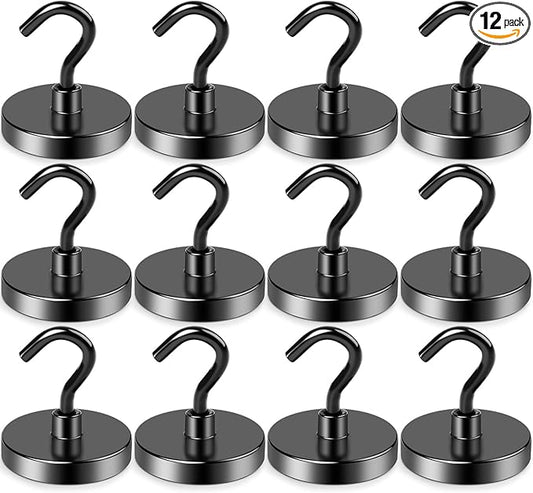 LOVIMAG Heavy Duty Magnetic Hooks Neodymium, 130lbs Magnetic Hooks for Cruise Cabins, Cruise Must Haves, Strong Magnets Hooks with Epoxy Coating for Travel, Hanging - 12 Pcs